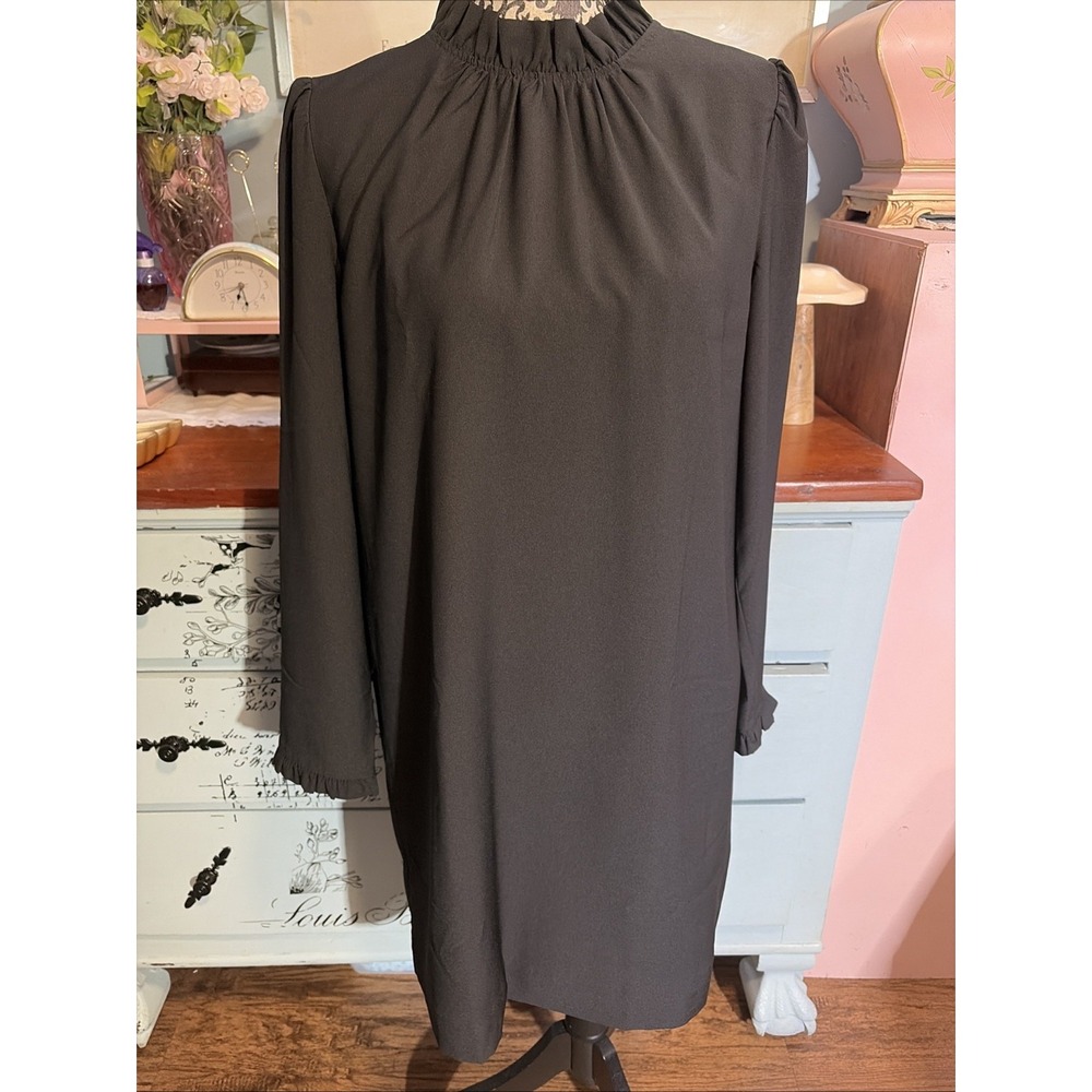 J Crew Ruffle Neck Shift Dress Aline Women 8 Normocore Closet Staple Mock Neck